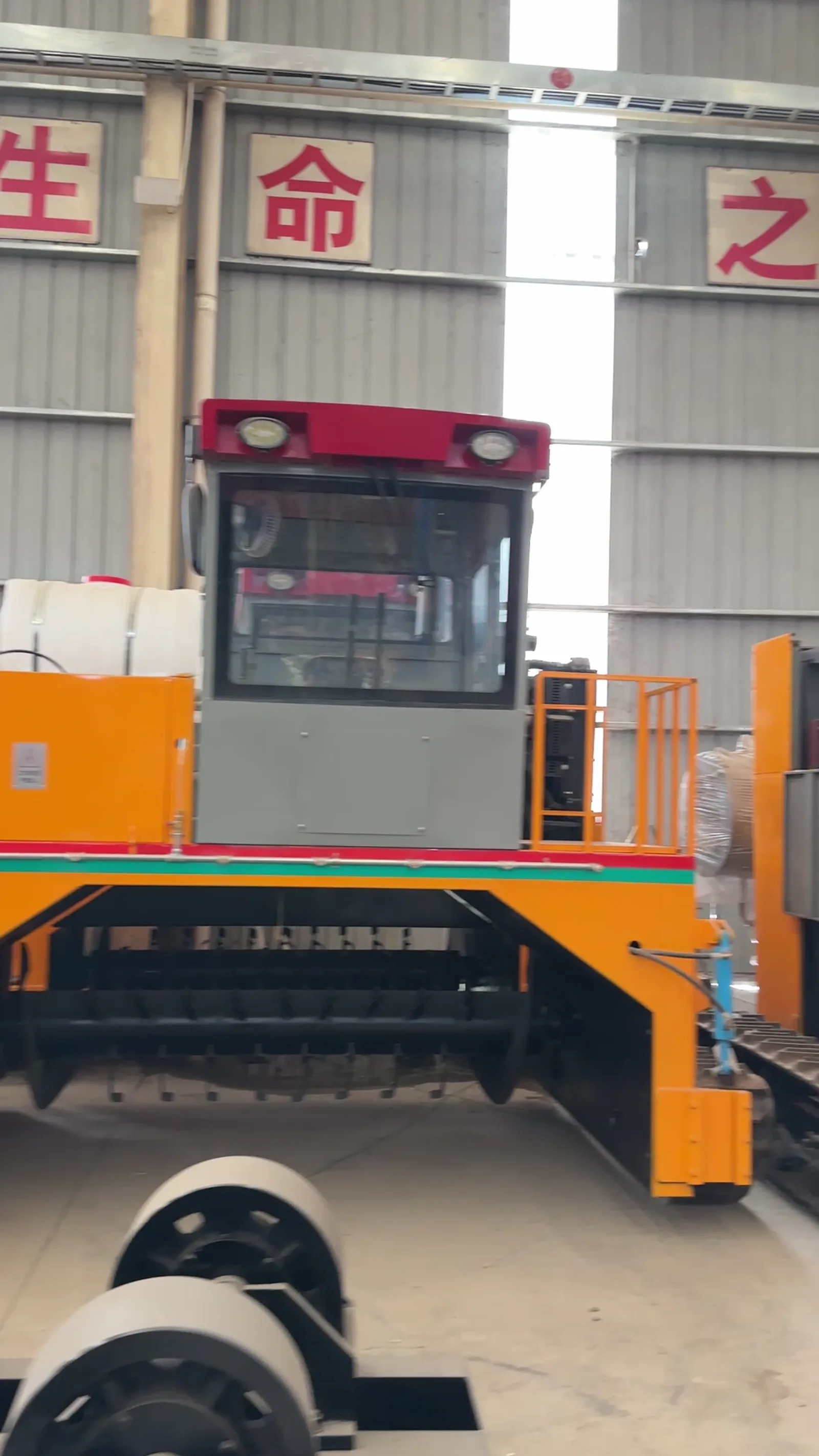 Completed crawler compost turner in the Wisdom workshop