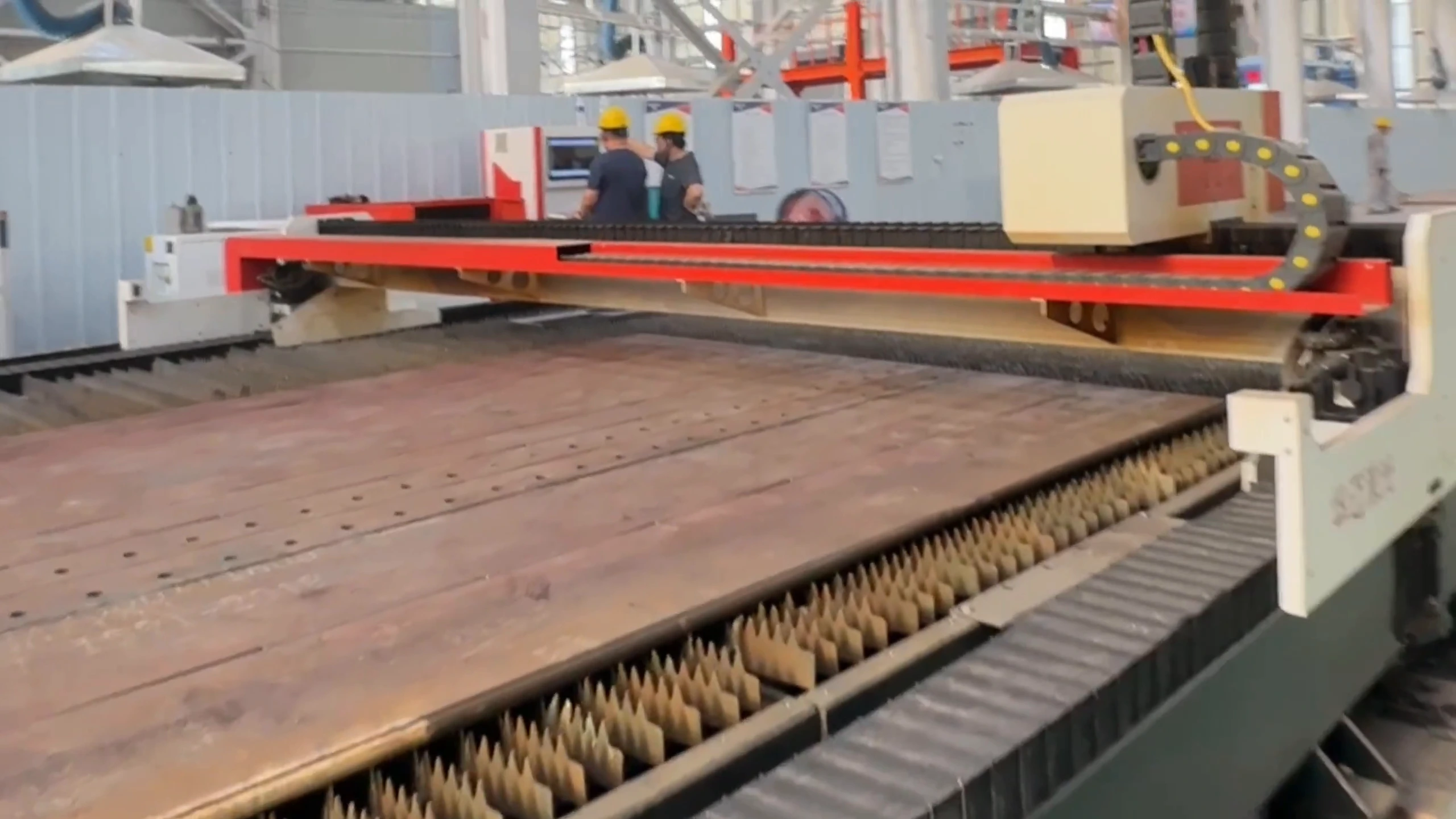 Sheet-metal cutting table in the workshop